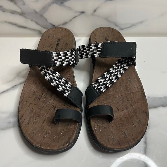 Merrell Women's Black White Woven Casual Hiking Around Town Sunvue Sandals Sz 8 - Picture 2 of 7